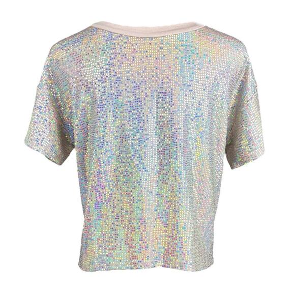 Ginger G Sequin Top Sz S Silver Metallic Rave Club Disco Glitter NYE Maximalism - Picture 2 of 9